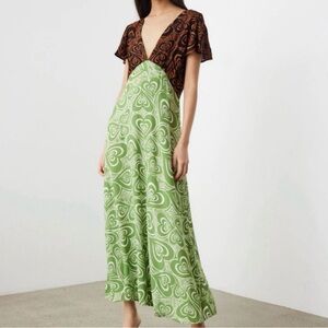 Lisa Says Gah Green and Brown Heart Maxi Dress